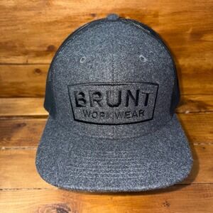 BRUNT Workwear Box Hat Mens OSFA Grey Black Mesh Back Snapback Trucker Cap